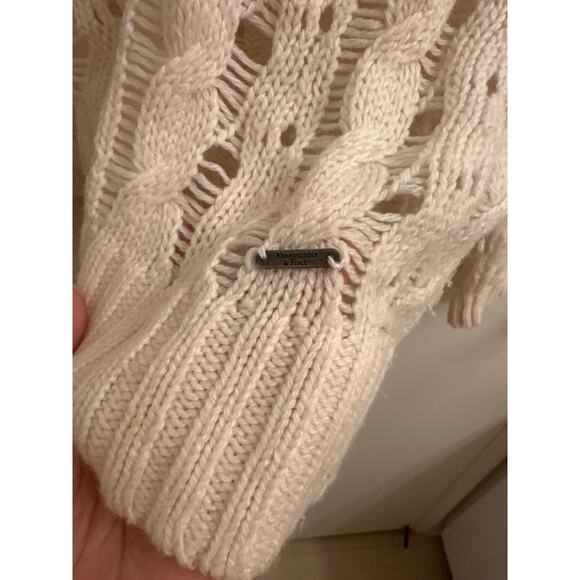 Abercrombie & Fitch Wool Blend Open Knit Sweater Coastal Grandma Fall Layer L - Picture 5 of 7
